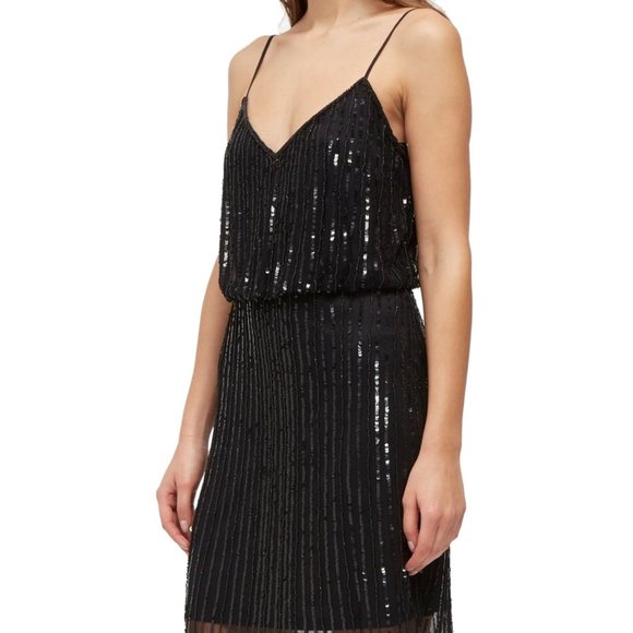 French Connection Sequin Black Cocktail Dress Size 4 - Picture 1 of 5